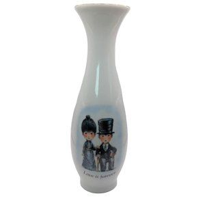 VTG 1975 Fran Mar Gorham Moppets Porcelain Vase Love Is Forever Boy Girl 7.25"